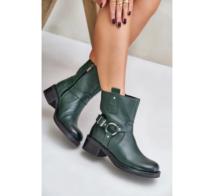 Zazoo Kožené Kotníkové Boty Na Nízkém Podpatku Zateplené Tmavě Zelené Zazoo Kožené Kotníkové Boty Na Nízkém Podpatku Zateplené Tmavě Zelené