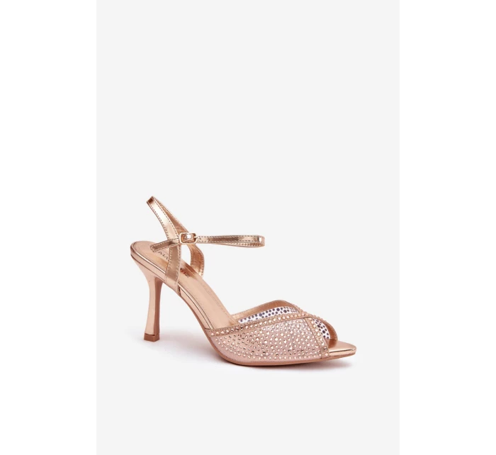 Dámské sandály na jehlovém podpatku se zdobením Peloria – šampaňské