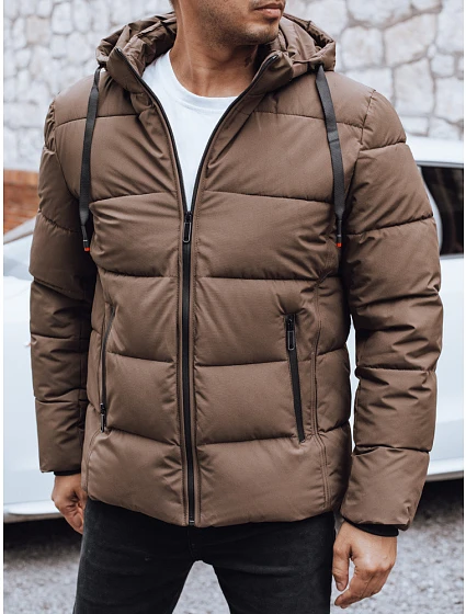 Pánská bunda zimní prošívaná s kapucí hnědá FashionStreet TX5064 Pánská bunda zimní prošívaná s kapucí hnědá FashionStreet TX5064