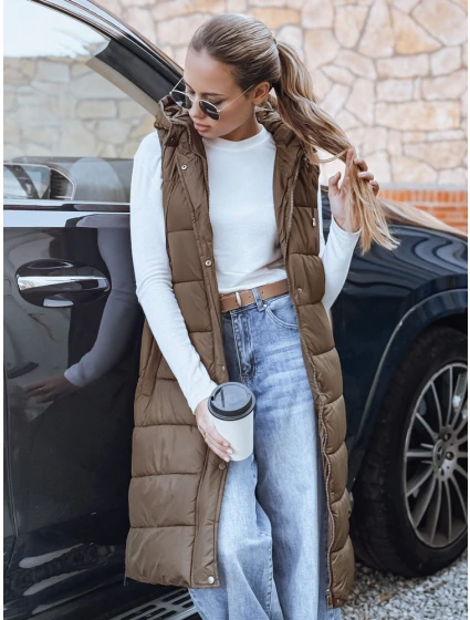 Dlouhá prošívaná béžová vesta FashionStreet TY5253