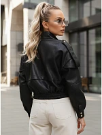 Dámská bunda z ekokůže s žebrovaným lemem a límcem černá FashionStreet TY5646