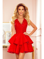 Exkluzivní červené dámské šaty s krajkovým výstřihem 321-1