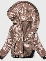 Krátká béžová dámská bunda s kapucí (B9787-12)