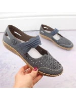 W model 19554666 modré kožené polobotky s ažurovým vzorem - Rieker