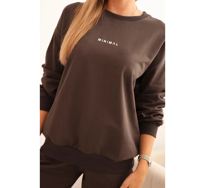 Dámská bavlněná souprava s potiskem Minimal hnědá Dámská bavlněná souprava s potiskem Minimal hnědá