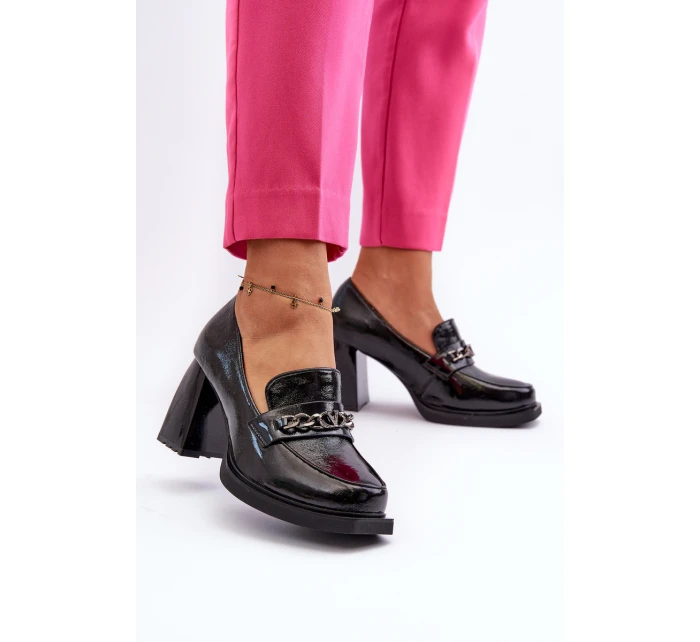 Lakované lodičky na robustním podpatku černé Terimene