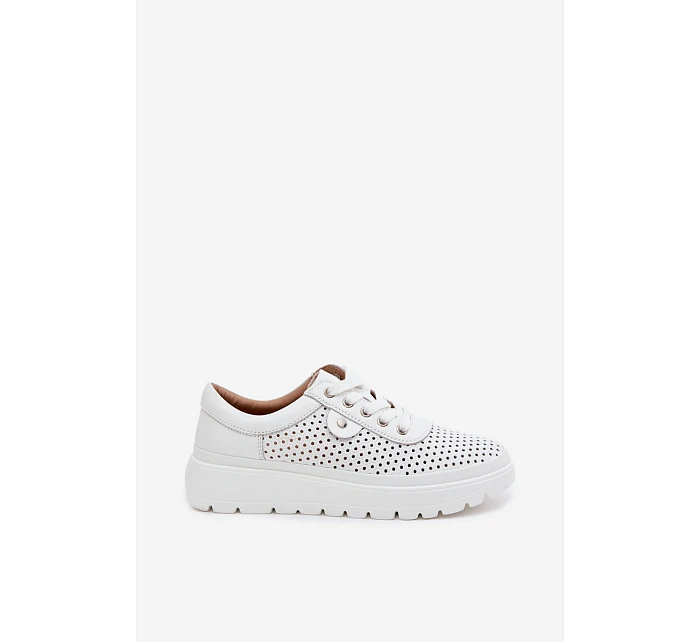 Kožené Ažurové Dámské Polobotky Vinceza 79629 Bílé