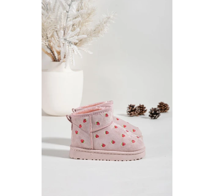 Dětské sněhule s jahůdkami Gracina – růžové Dětské sněhule s jahůdkami Gracina – růžové