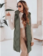 Dámská dlouhá prošívaná vesta s kapucí zelená FashionStreet TY5097 Dámská dlouhá prošívaná vesta s kapucí zelená FashionStreet TY5097