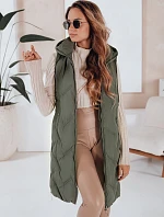 Dámská dlouhá prošívaná vesta s kapucí zelená FashionStreet TY5097