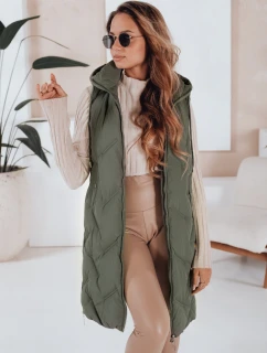 Dámská dlouhá prošívaná vesta s kapucí zelená FashionStreet TY5097