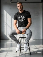Pánské tričko s kulatým výstřihem a potiskem černé FashionStreet NX042R