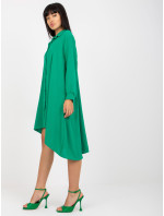 Zelené asymetrické košilové šaty s dlouhým rukávem