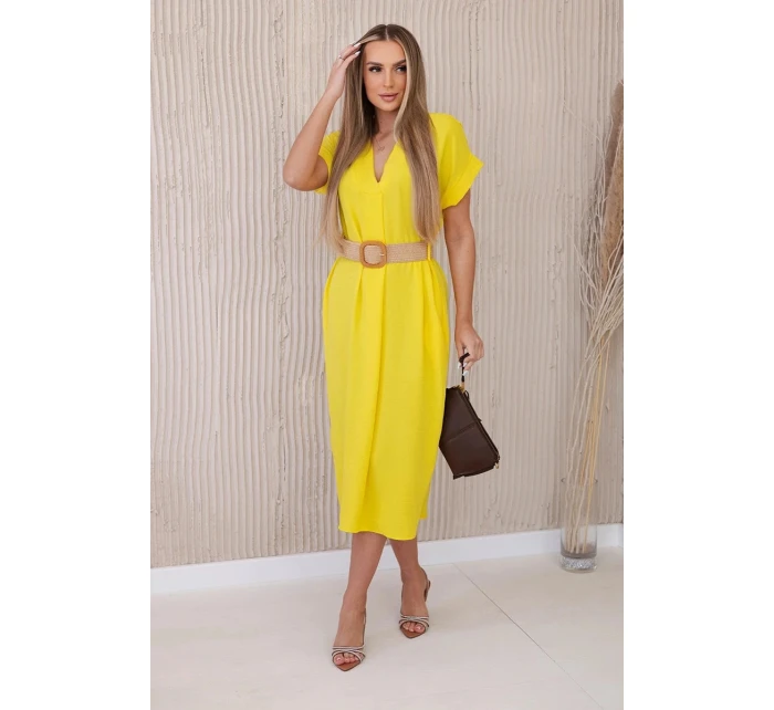 Šaty 5904 s ozdobným páskem - Žlutá