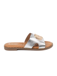 Klasické  nazouváky stříbrné dámské na plochém podpatku