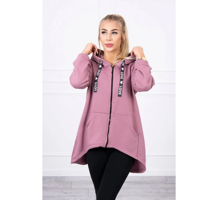 Mikina s delšími zády a kapucí tmavě růžová