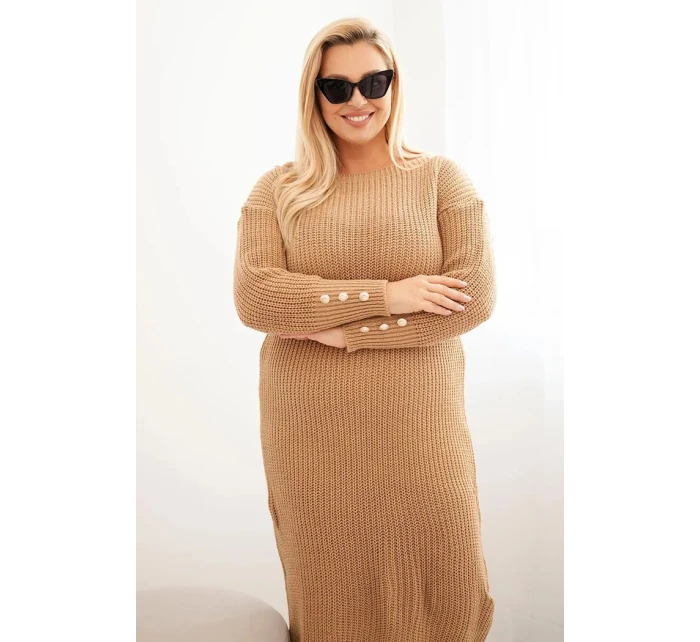 Dámské pletené šaty Plus Size s mohair v barvě camel