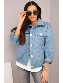 Dámská jarní prošívaná bunda s květinovým vzorem džínová zelená