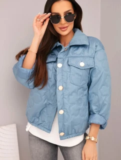 Dámská jarní prošívaná bunda s květinovým vzorem džínová zelená