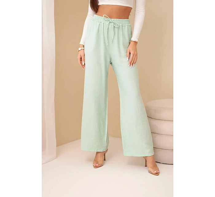 Kalhoty z viskózy se širokou nohavicí mentolové