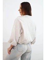 Dámská bavlněná bomber bunda na zip béžová Dámská bavlněná bomber bunda na zip béžová