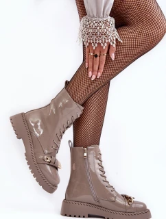 Dámské lakované botky Workery se zdobením Bežová SBarski MR870-67