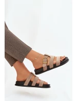 Dámské pantofle s pásky a zlatým přezkou béžové model 21919132 - Boto