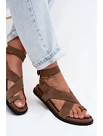 Plochá sandály z přírodního semiše D&A CR61-3049 tmavě béžové