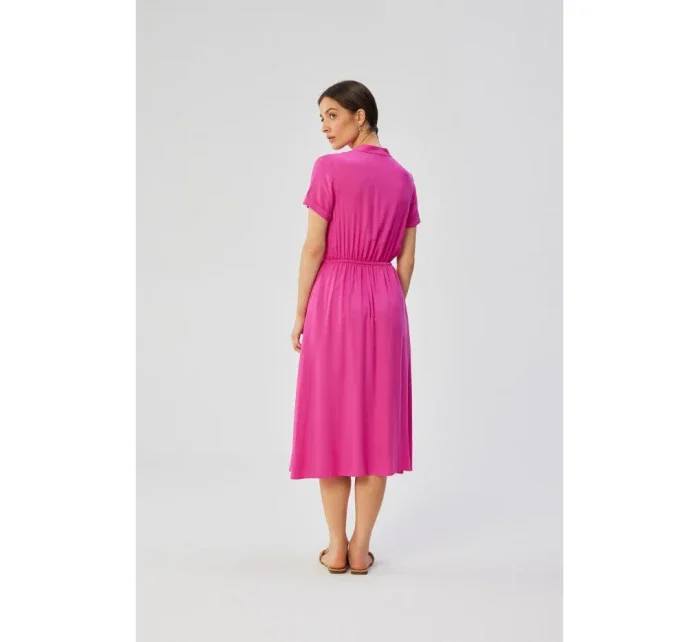 model 19647481 Viskózové šaty se šňůrkou v pase lila - STYLOVE