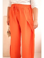 Dámské bavlněné kalhoty Plus Size s gumou v pase oranžové Dámské bavlněné kalhoty Plus Size s gumou v pase oranžové