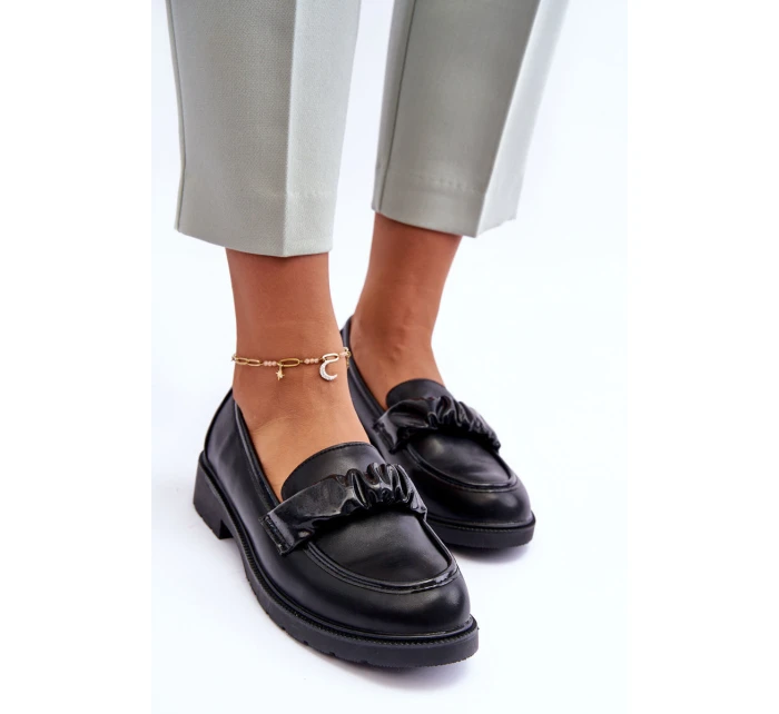 Kožené Mokasíny Polobotky Na Plochém Podpatku Černé SBarski HY335