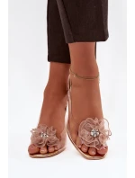 Sandály na podpatku s ozdobou D&A MR52-238 Růžové zlato