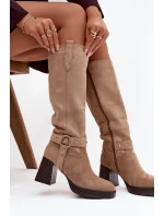 Zateplené dámské kozačky 1825 béžové - Style Zateplené dámské kozačky 1825 béžové - Style