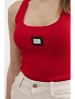 Žebrovaná halenka s halenkou červená Žebrovaná halenka s halenkou červená