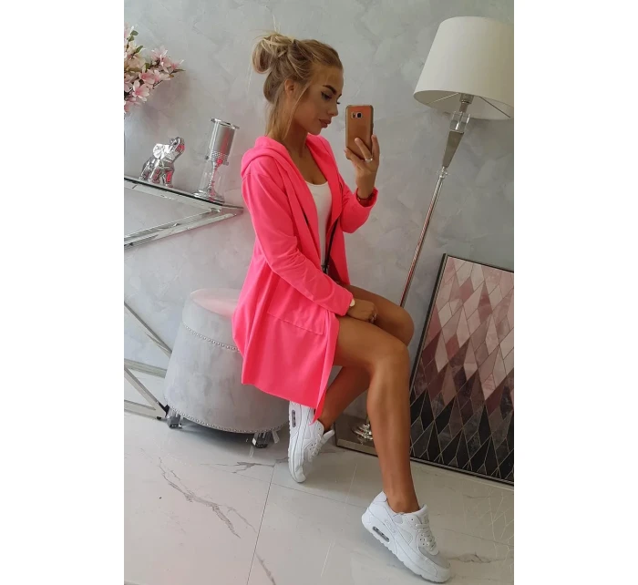 Volná bunda s kapucí růžová neonová Volná bunda s kapucí růžová neonová