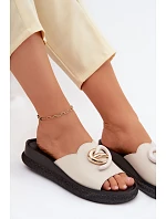 Kožené pantofle s ozdobným detailem S.Barski KV61-6046 Béžové