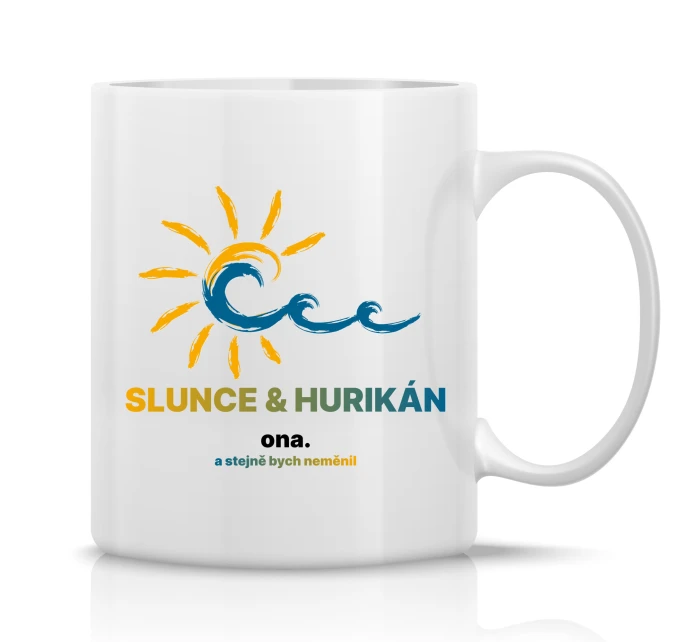 SLUNCE & HURIKÁN - klasický bílý keramický hrníček 300 ml