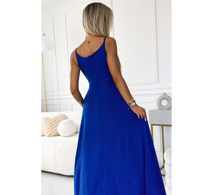 CHIARA Elegantní dlouhé dámské maxi šaty v chrpové barvě s na ramínkách model 20091452 - numoco