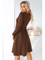 574-2 IVANA pohodlné trapézové šaty s výstřihem a dlouhými rukávy - čokoládové 574-2 IVANA pohodlné trapézové šaty s výstřihem a dlouhými rukávy - čokoládové