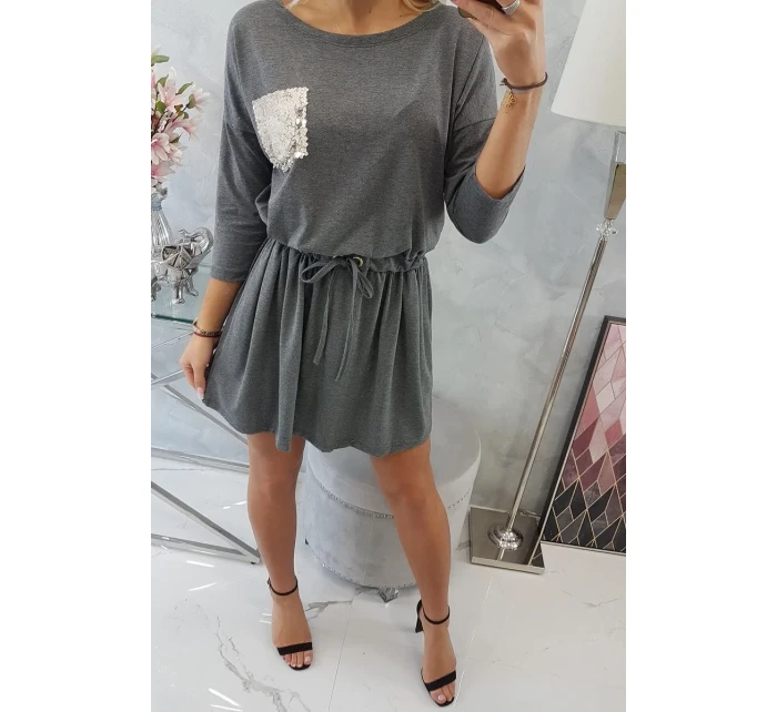 Flitrové šaty s kapsami v grafitové barvě