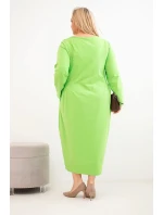 Dámská sukně Plus Size bavlněná s dlouhým rukávem a nařasením v pase světle zelená