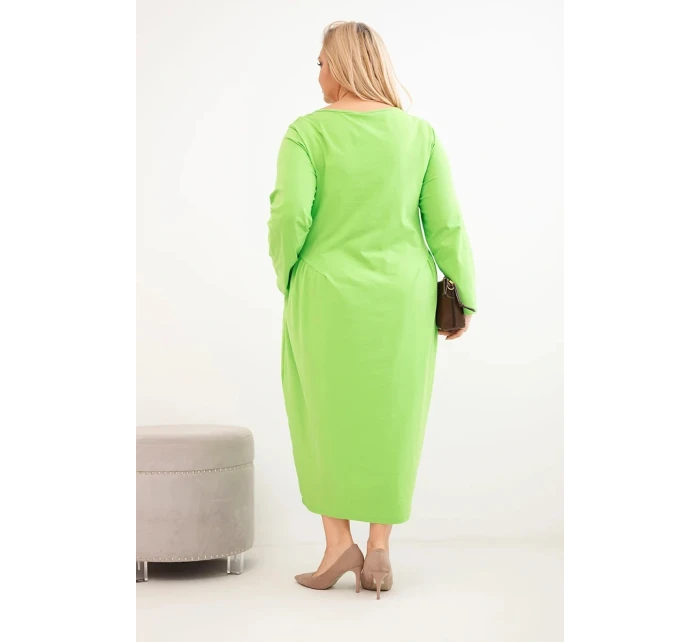 Dámská sukně Plus Size bavlněná s dlouhým rukávem a nařasením v pase světle zelená