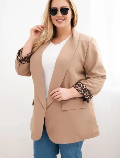 Dámská bunda Plus Size s podšívkou v leopardím vzoru camelová