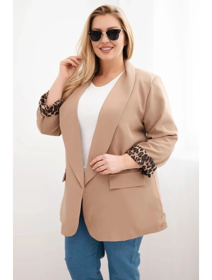 Dámská bunda Plus Size s podšívkou v leopardím vzoru camelová Dámská bunda Plus Size s podšívkou v leopardím vzoru camelová