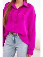 Dámská viskózová košile s dlouhým rukávem a volány tmavě fialová