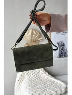 Kožená kabelka z pravé semišové kůže tmavě zelená model 21728367 - Boto