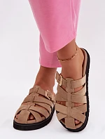 Dámské pantofle s pásky a zlatým sponou Tmavě béžové Roselisse