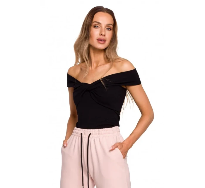 M680 Top bez rukávů s uzlovým výstřihem - černý