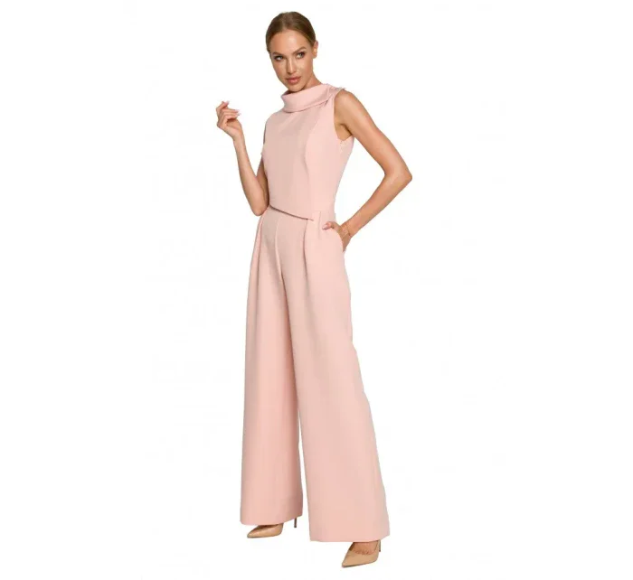 M702 Overal bez rukávů s límečkem - černá