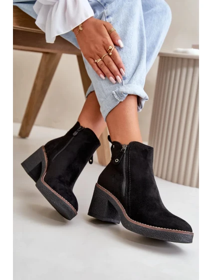 Zateplené Dámské Kotníkové Boty Na Podpatku Z Eko Semiše Černé Velarilla Zateplené Dámské Kotníkové Boty Na Podpatku Z Eko Semiše Černé Velarilla